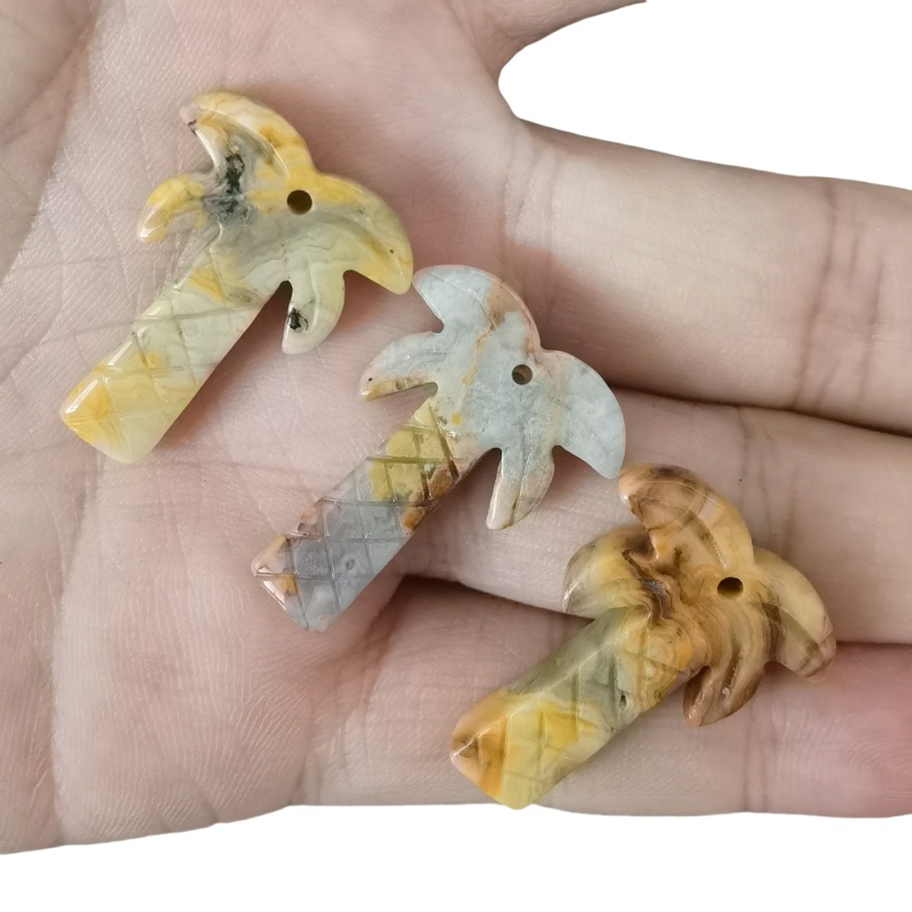 Crazy Agate Coconut Tree Stone Pendant for DIY Making Jewelry Necklace hanmade Craved Crystal Collection  20x28mm