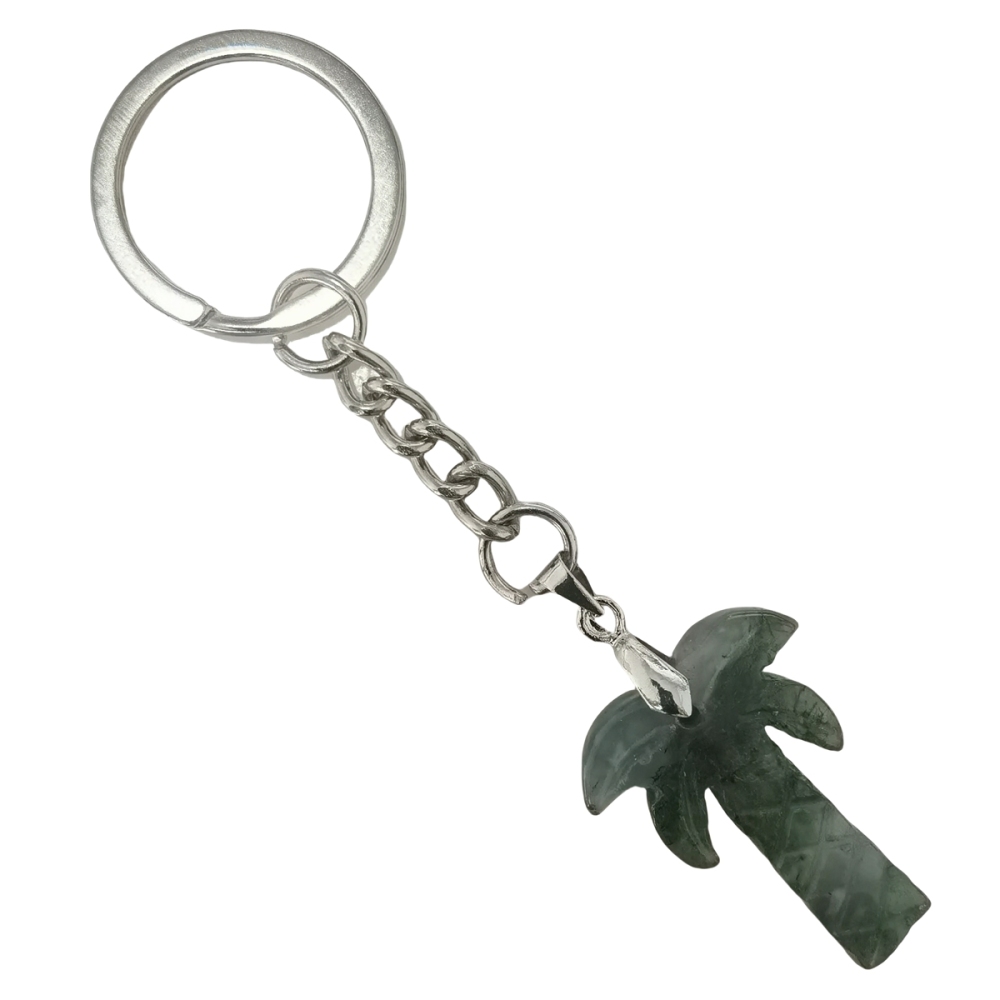 Coconut Tree Stone Pendant Keychain hanmade Craved Crystal Life of Tree Plant Keyring