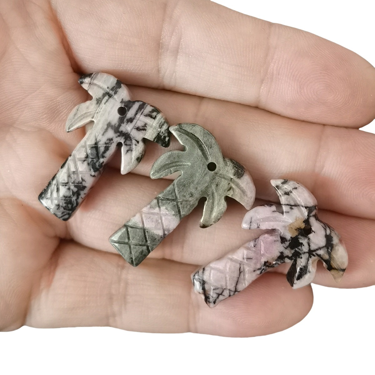 Rhodochrosite Coconut Tree Stone Pendant for DIY Making Jewelry Necklace hanmade Craved Crystal Collection  20x28mm