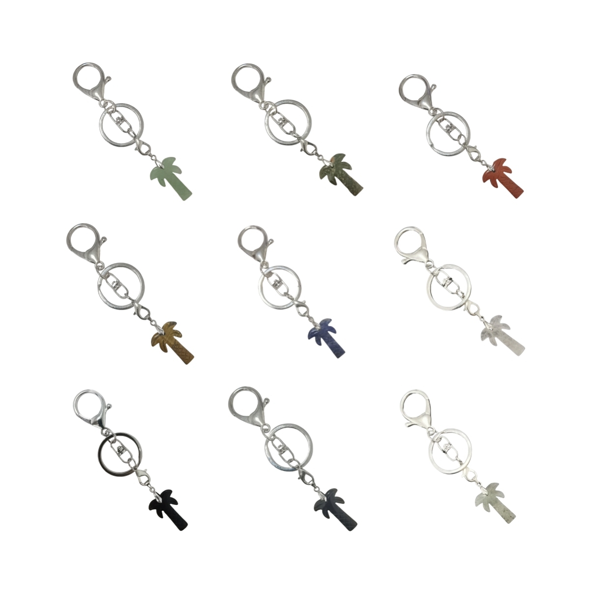 Coconut Tree Stone Pendant Keychain hanmade Craved Crystal Life of Tree Plant Keyring