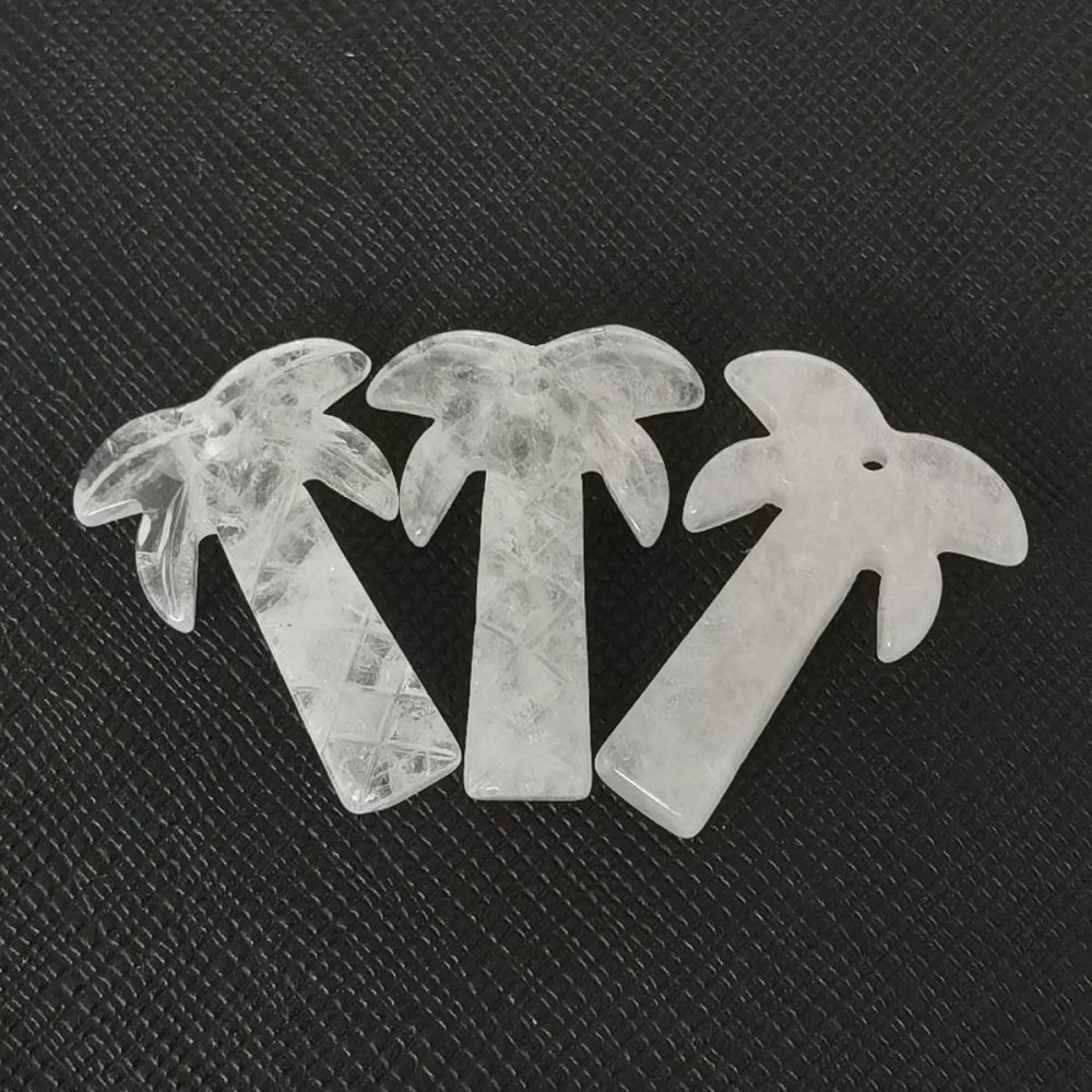 Quartz Crystal Coconut Tree Stone Pendant for DIY Making Jewelry Necklace hanmade Craved Crystal Collection  20x28mm