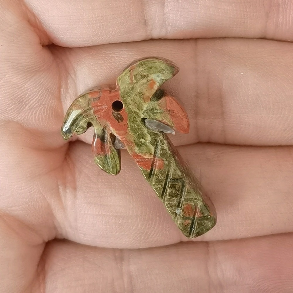 Unakite Jasper Coconut Tree Stone Pendant for DIY Making Jewelry Necklace hanmade Craved Crystal Collection  20x28mm