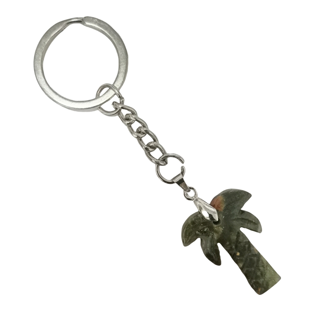 Coconut Tree Stone Pendant Keychain hanmade Craved Crystal Life of Tree Plant Keyring