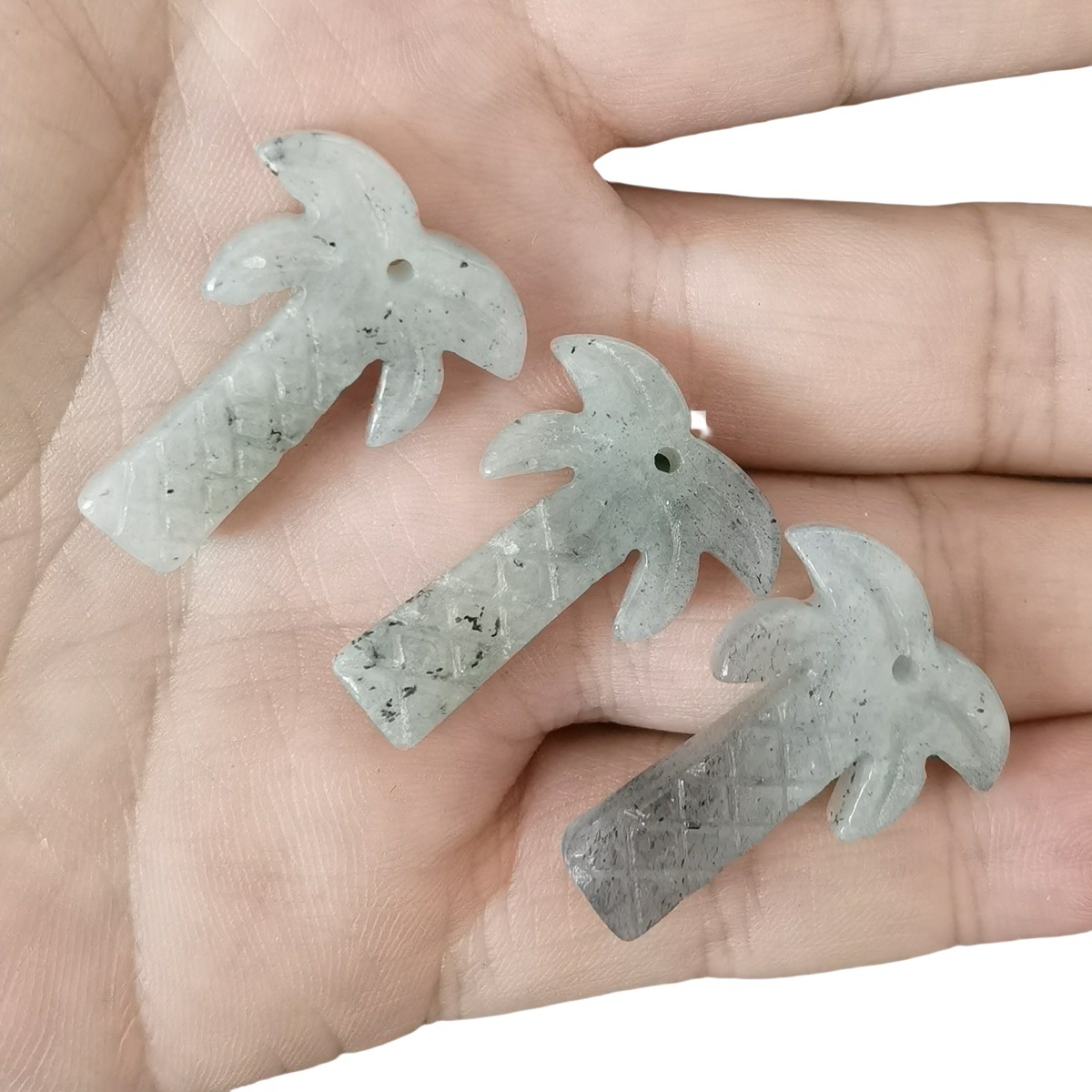 Labradorite Coconut Tree Stone Pendant for DIY Making Jewelry Necklace hanmade Craved Crystal Collection  20x28mm