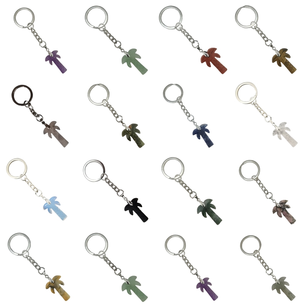 Coconut Tree Stone Pendant Keychain hanmade Craved Crystal Life of Tree Plant Keyring