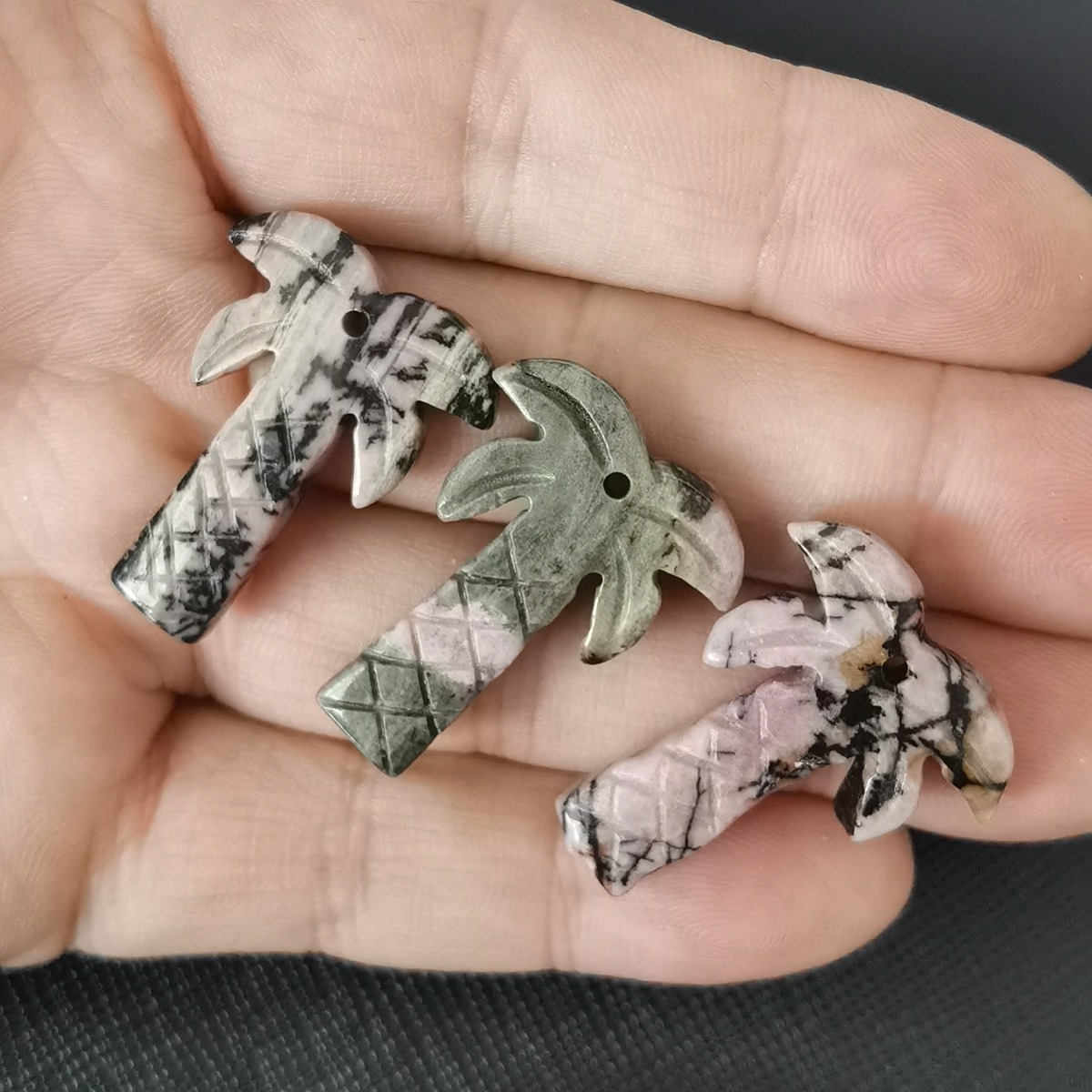 Rhodochrosite Coconut Tree Stone Pendant for DIY Making Jewelry Necklace hanmade Craved Crystal Collection  20x28mm