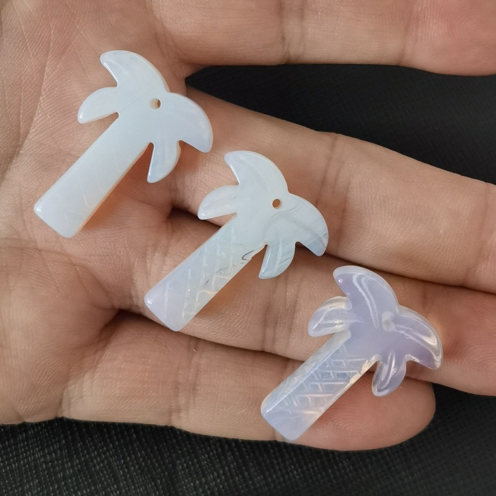 Syn.Opalite Coconut Tree Stone Pendant for DIY Making Jewelry Necklace hanmade Craved Crystal Collection  20x28mm