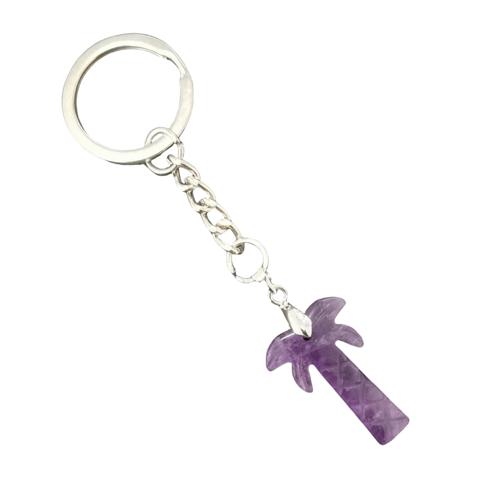 Coconut Tree Stone Pendant Keychain hanmade Craved Crystal Life of Tree Plant Keyring