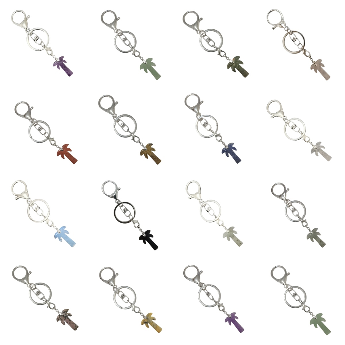 Coconut Tree Stone Pendant Keychain hanmade Craved Crystal Life of Tree Plant Keyring