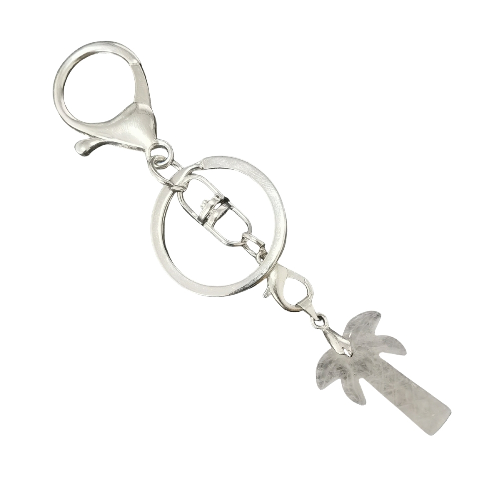 Coconut Tree Stone Pendant Keychain hanmade Craved Crystal Life of Tree Plant Keyring