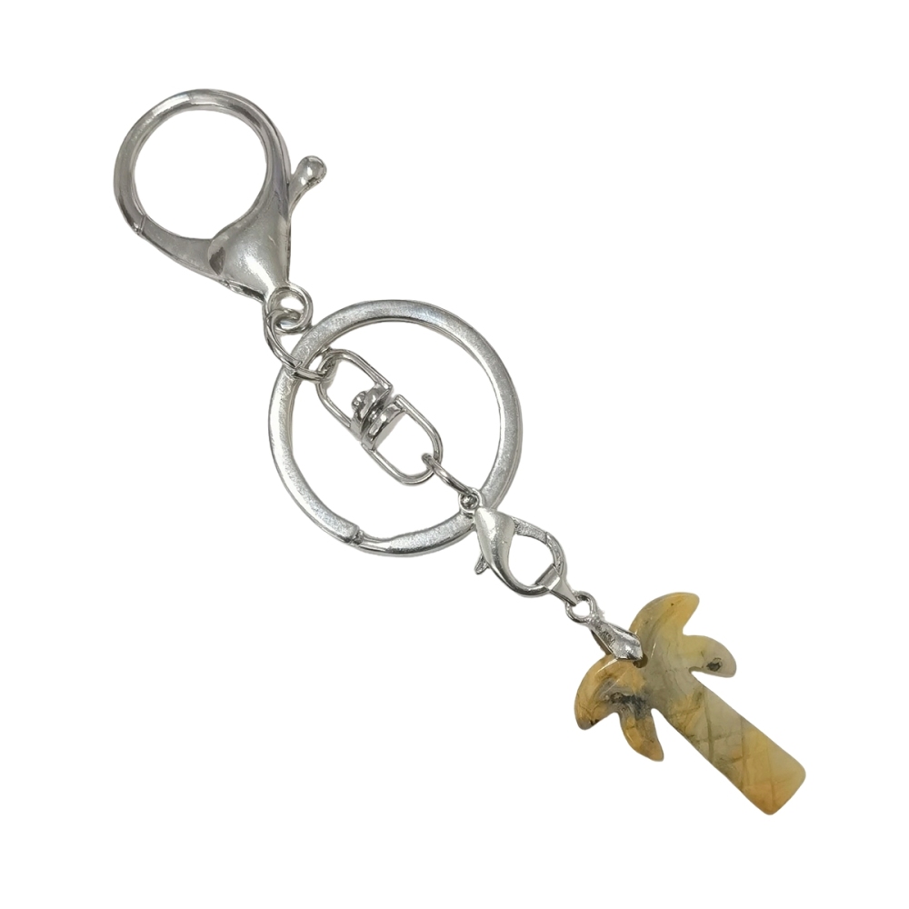 Coconut Tree Stone Pendant Keychain hanmade Craved Crystal Life of Tree Plant Keyring