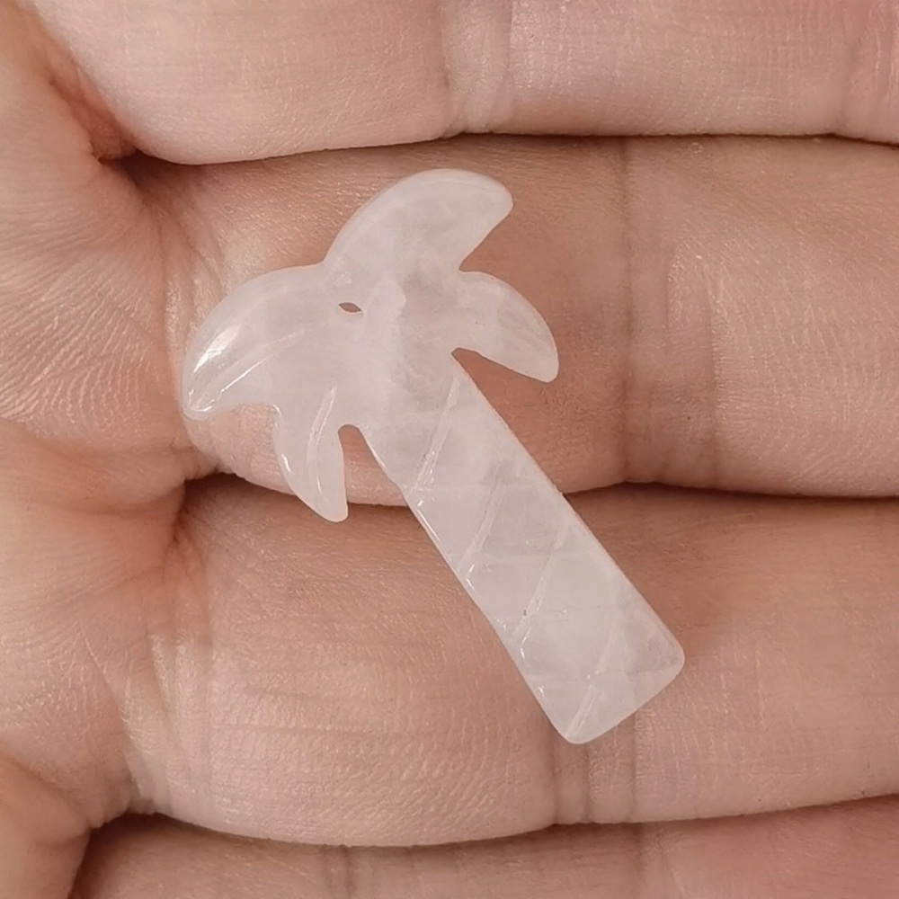 Rose Quartz Coconut Tree Stone Pendant for DIY Making Jewelry Necklace hanmade Craved Crystal Collection  20x28mm
