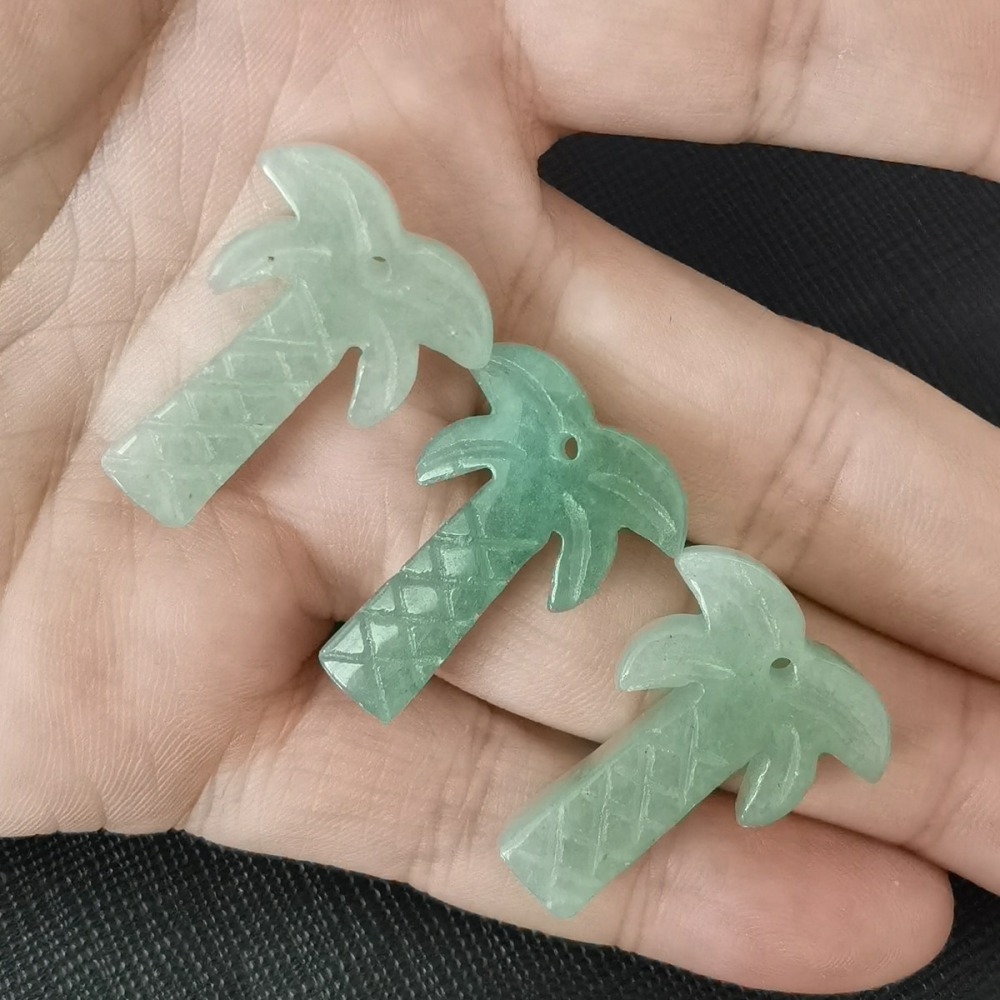 Green Aventurine Coconut Tree Stone Pendant for DIY Making Jewelry Necklace hanmade Craved Crystal Collection  20x28mm