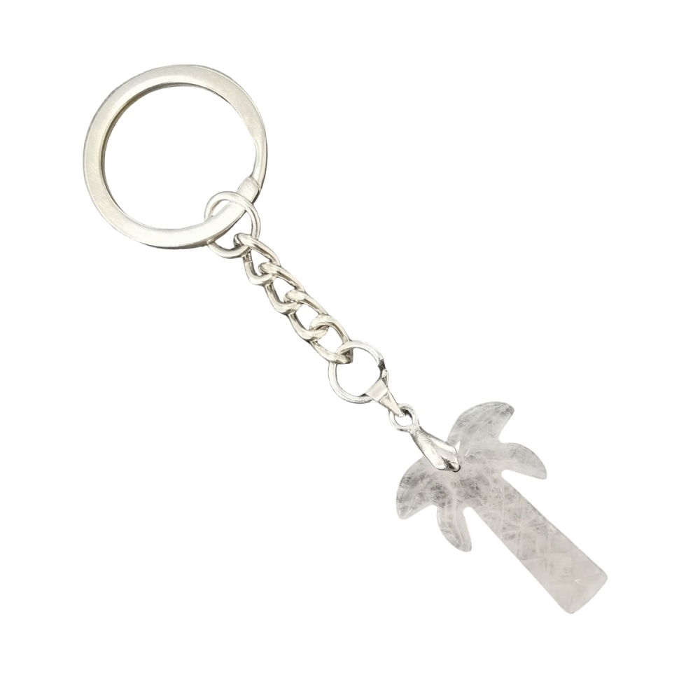 Coconut Tree Stone Pendant Keychain hanmade Craved Crystal Life of Tree Plant Keyring