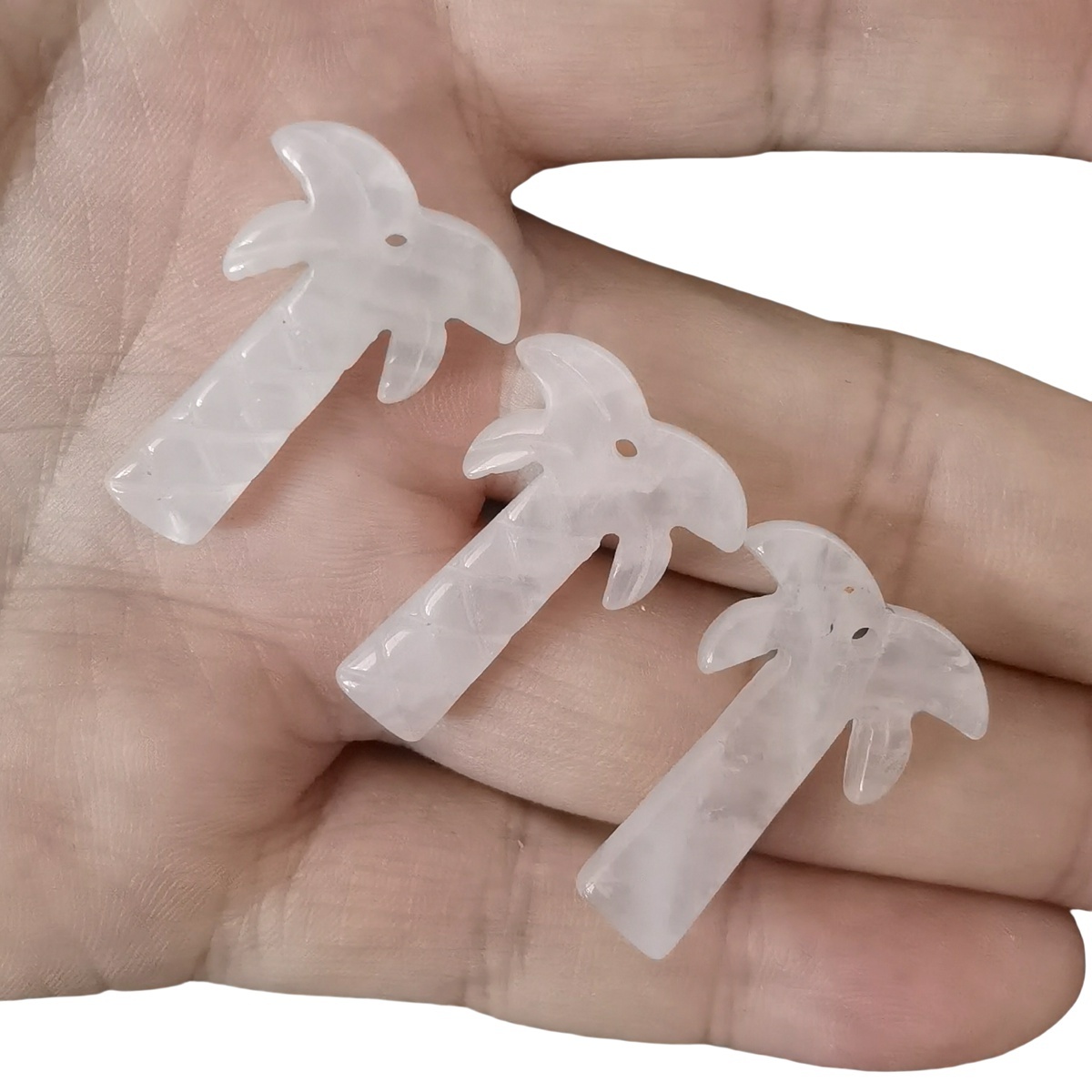 Rose Quartz Coconut Tree Stone Pendant for DIY Making Jewelry Necklace hanmade Craved Crystal Collection  20x28mm