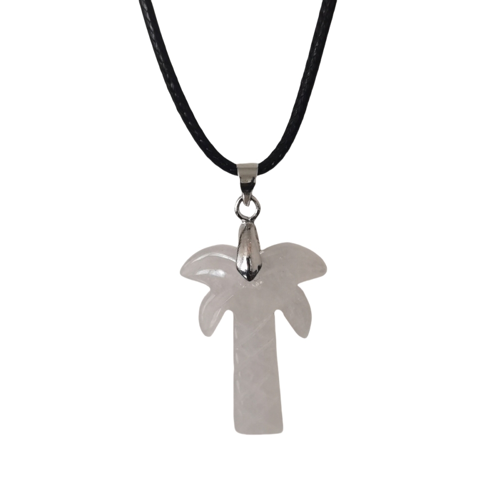 Coconut Tree Stone Pendant Necklace with 45CM Black Cord 20x28mm Hanmade Craved Crystal Life of Tree Plant Jewelry for Women Men