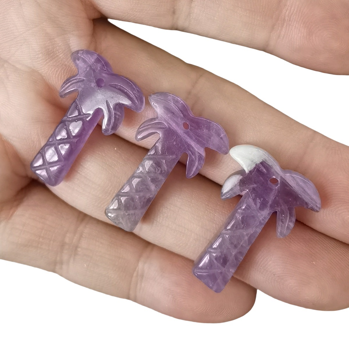 Amethyst Coconut Tree Stone Pendant for DIY Making Jewelry Necklace hanmade Craved Crystal Collection  20x28mm
