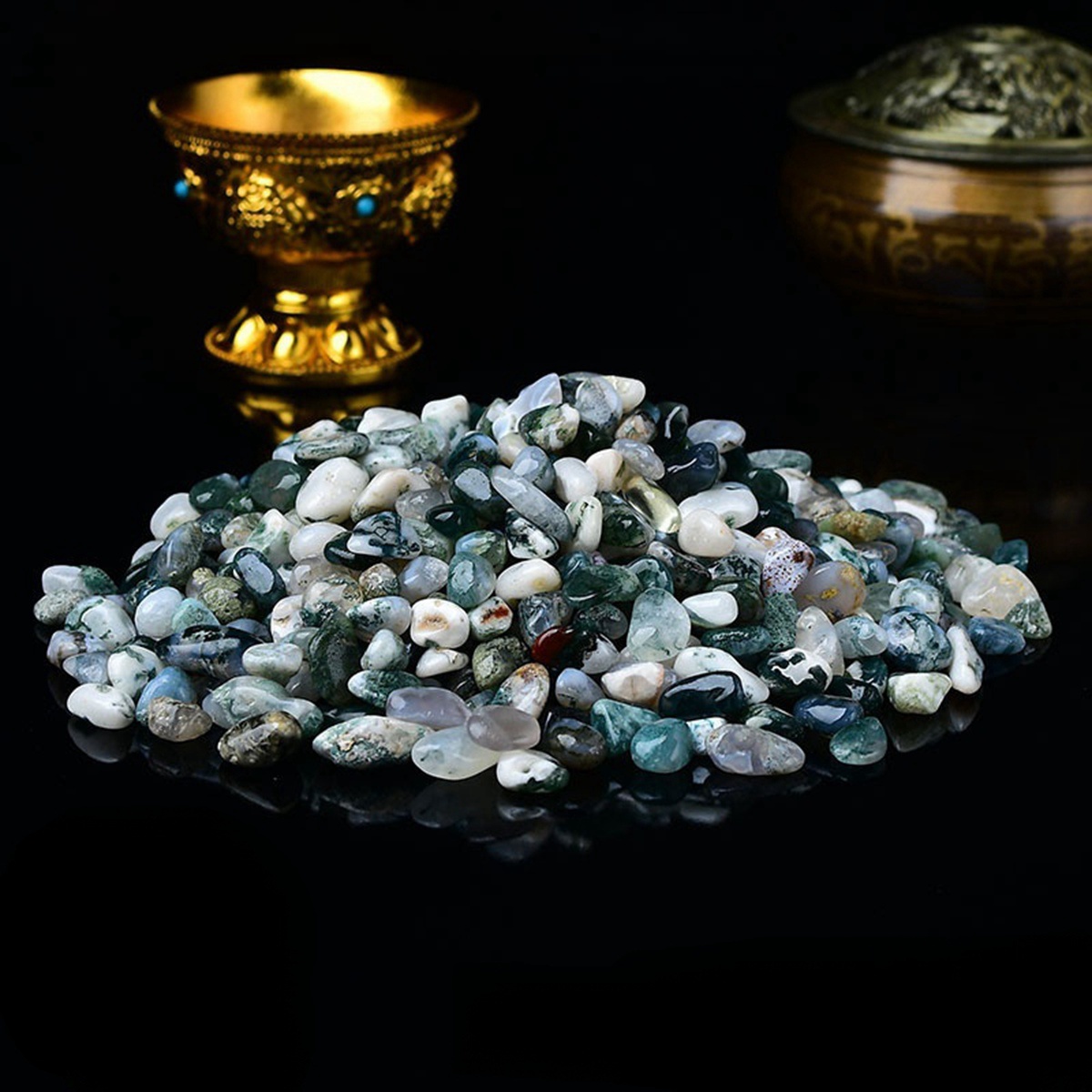 Chip Moss Agate Beads for Home Decoration & Decor Making Jewelry 100Gram Crushed Irregular Tumbled Stone Pieces Beads No hole