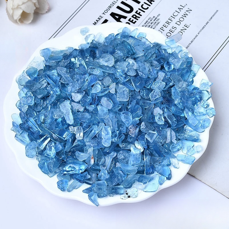 Chip Aquamarine  Beads for Home Decoration & Decor Making Jewelry 100Gram Crushed Irregular Tumbled Stone Pieces Beads No hole