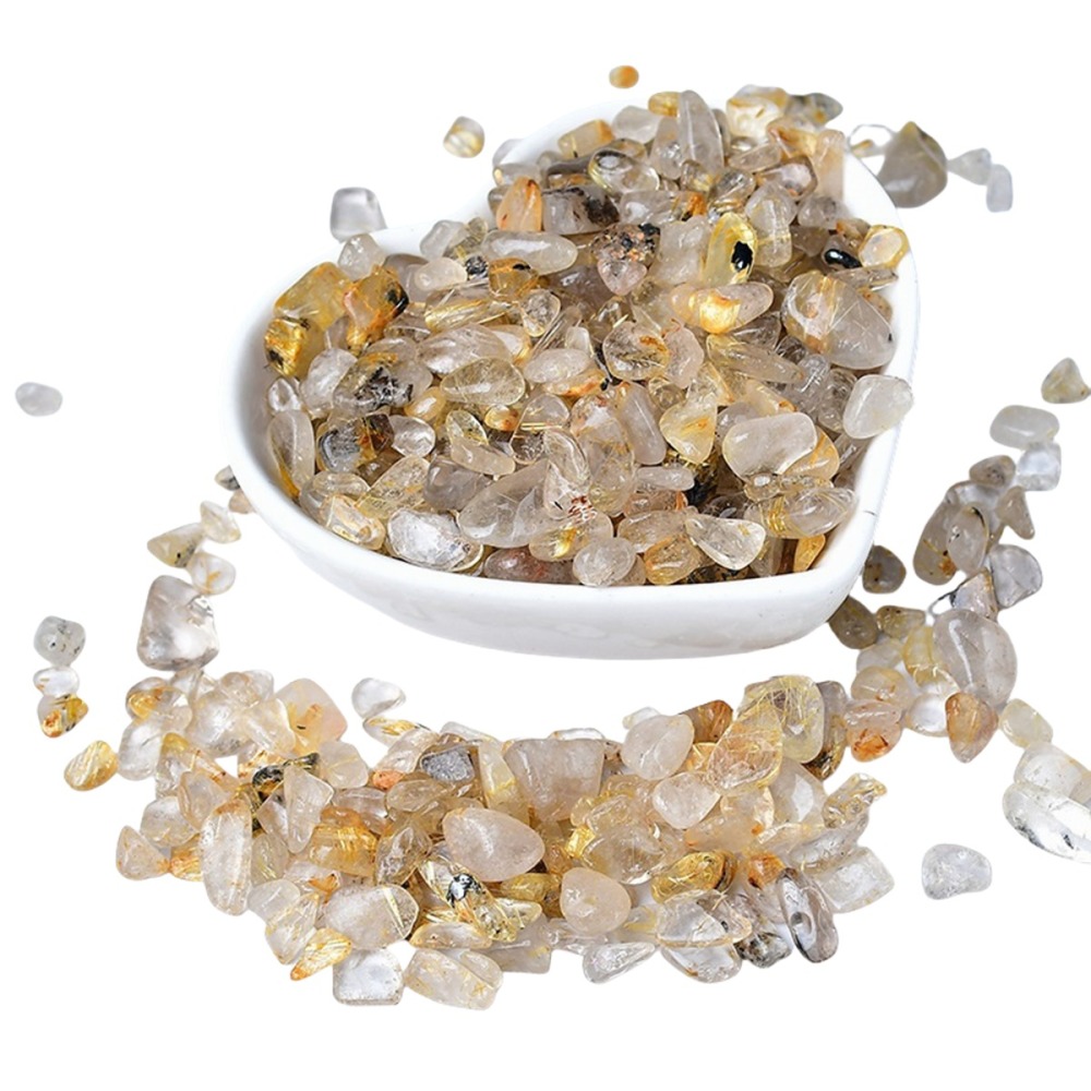Chip Gold Quartz Rutilated Beads for Home Decoration & Decor Making Jewelry 100Gram Crushed Irregular Tumbled Stone Pieces Beads No hole