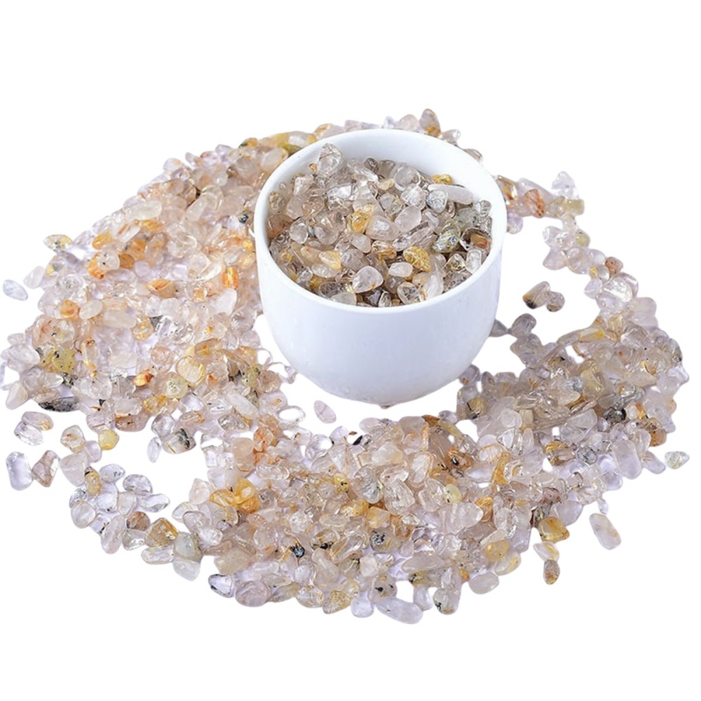 Chip Gold Quartz Rutilated Beads for Home Decoration & Decor Making Jewelry 100Gram Crushed Irregular Tumbled Stone Pieces Beads No hole