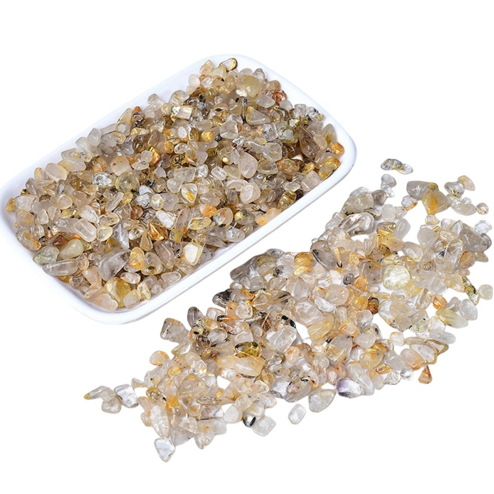 Chip Gold Quartz Rutilated Beads for Home Decoration & Decor Making Jewelry 100Gram Crushed Irregular Tumbled Stone Pieces Beads No hole