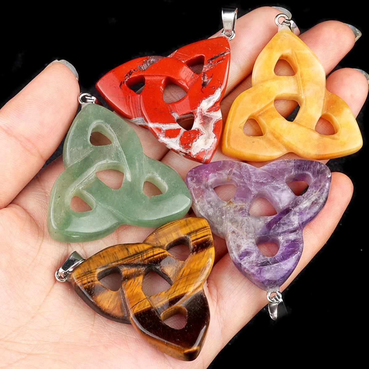 Handmade Craved Irish Celtic Knot Gemstone Pendant for Making Jewlery 38MM Hollowed Triangle