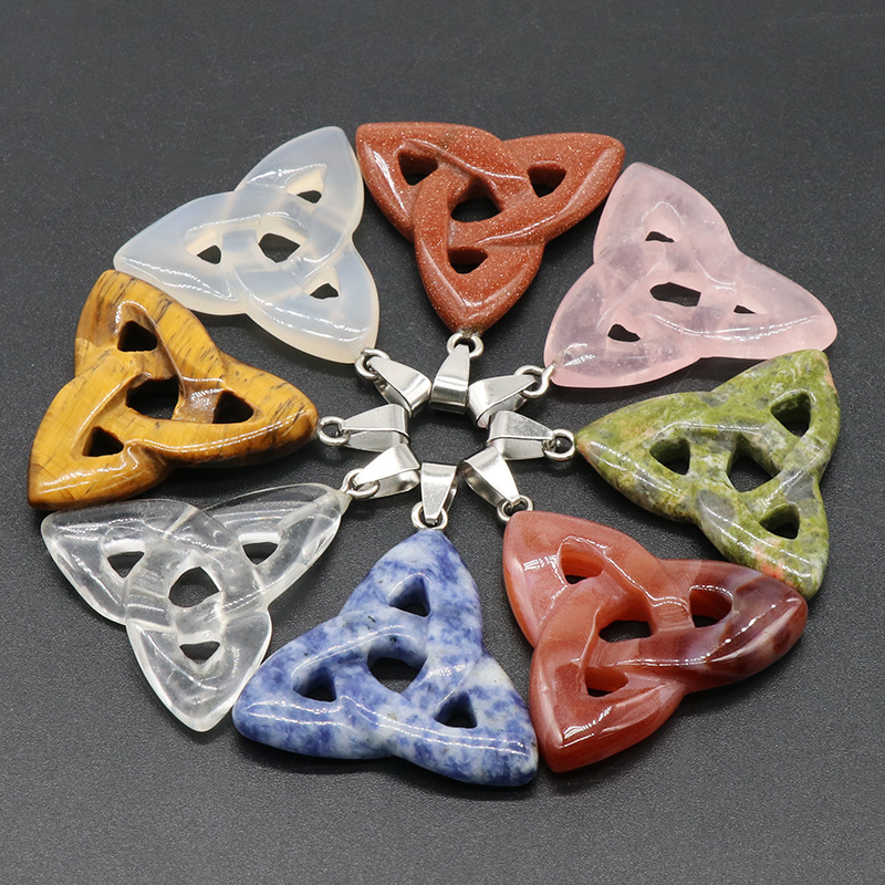 Handmade Craved Irish Celtic Knot Gemstone Pendant for Making Jewlery 38MM Hollowed Triangle