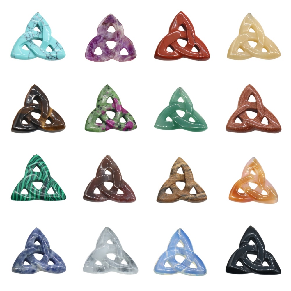 Handmade Craved 38MM Irish Celtic Knot Gemstone For Home Decor Hollowed Triangle Pendant for Making Jewelryt