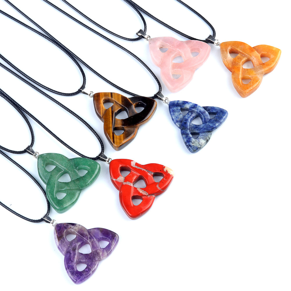 Handmade Craved Irish Celtic Knot Gemstone Pendant for Making Jewlery 38MM Hollowed Triangle