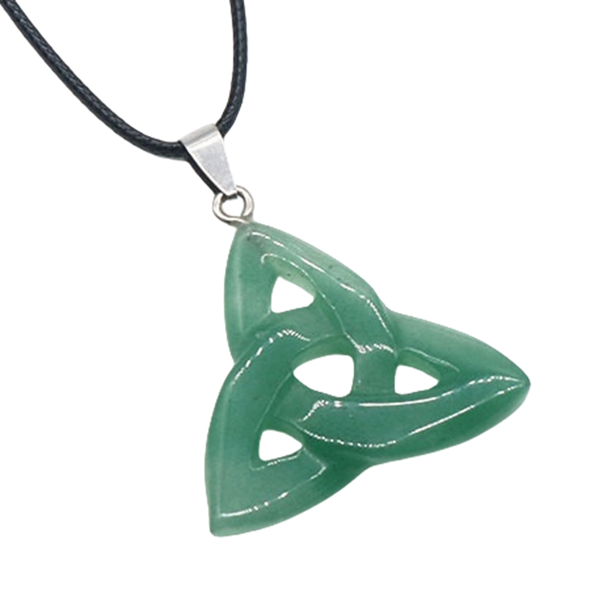 Green Aventurine Irish Celtic Knot Pendant Handmade Craved 38MM Hollowed Triangle Gemstone Necklace Jewelry Home Decor