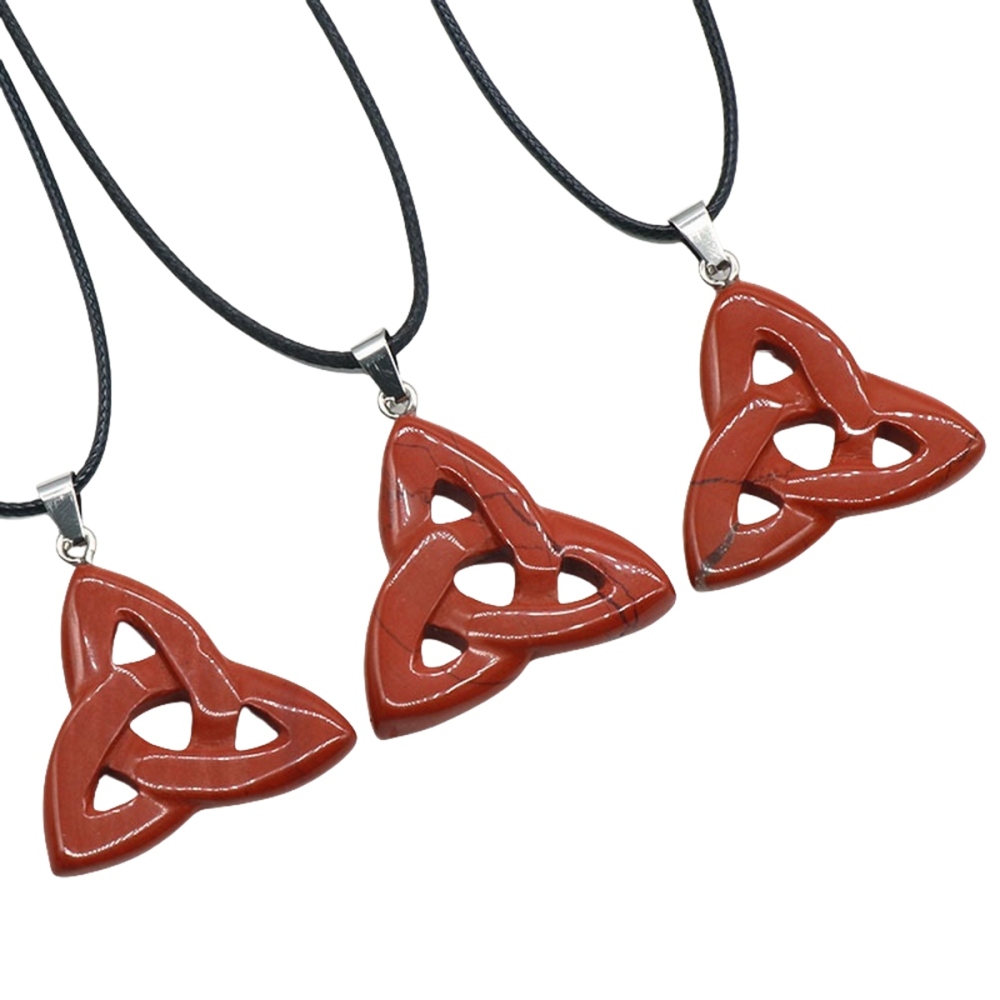 Red Jasper Irish Celtic Knot Pendant Handmade Craved 38MM Hollowed Triangle Gemstone Necklace Jewelry Home Decor