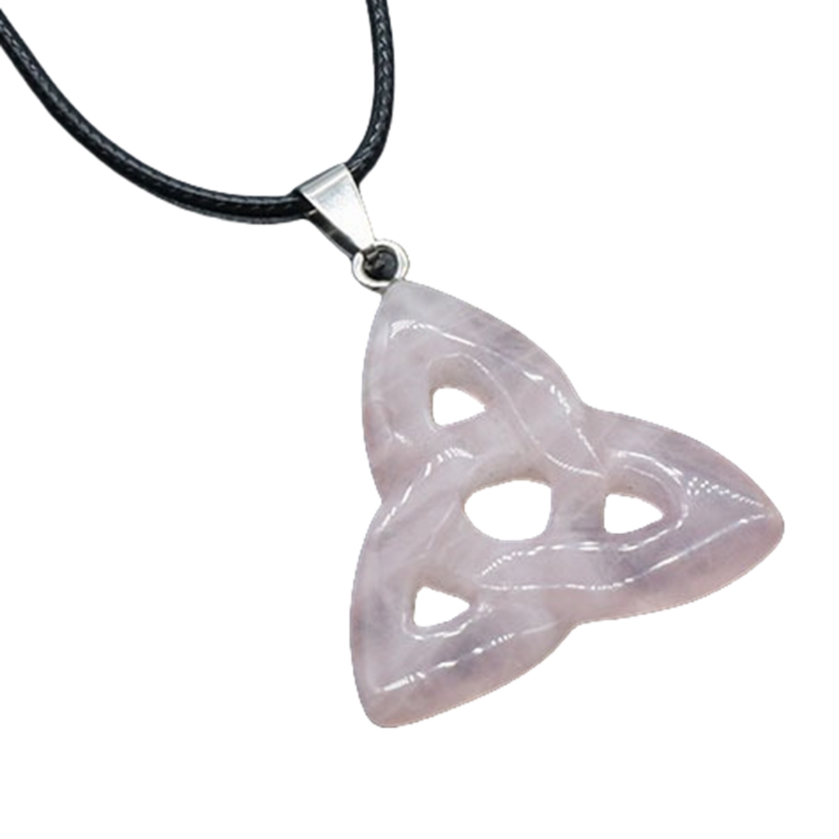 Rose Quartz Irish Celtic Knot Pendant Handmade Craved 38MM Hollowed Triangle Gemstone Necklace Jewelry Home Decor