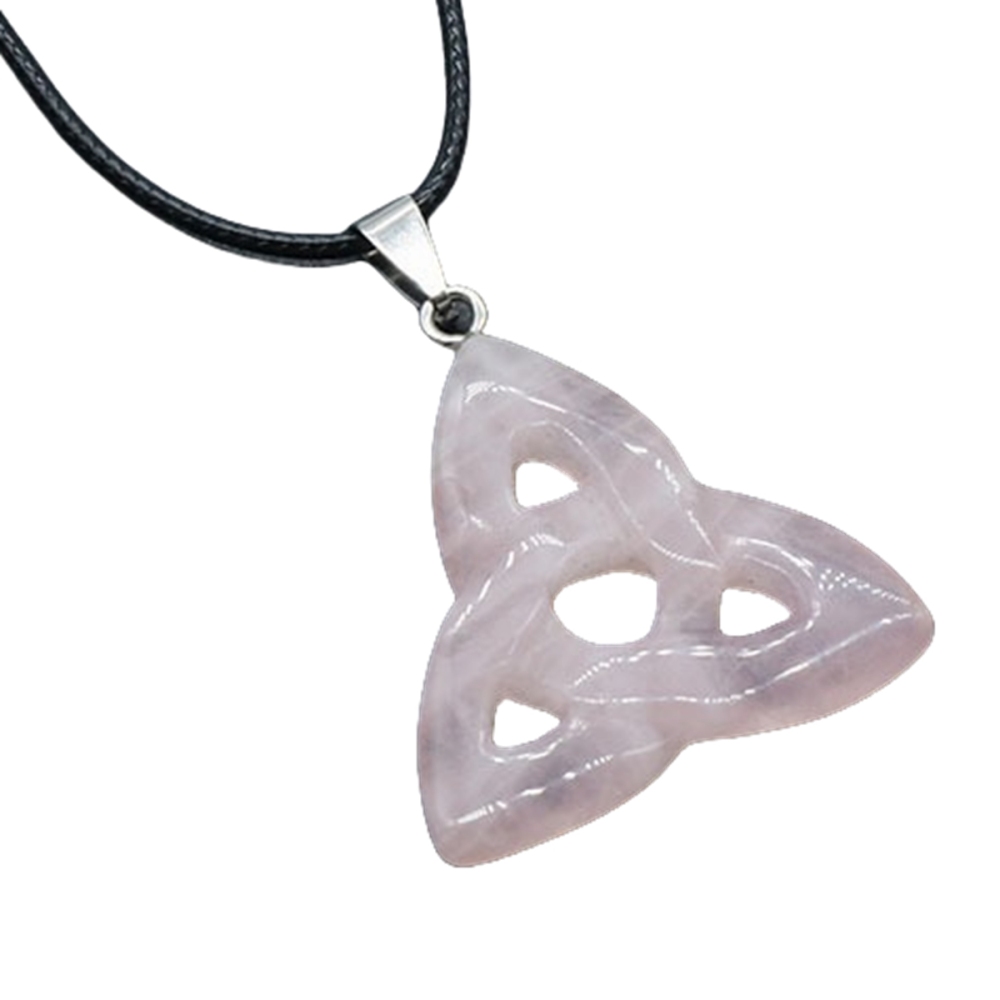Rose Quartz Irish Celtic Knot Pendant Handmade Craved 38MM Hollowed Triangle Gemstone Necklace Jewelry Home Decor