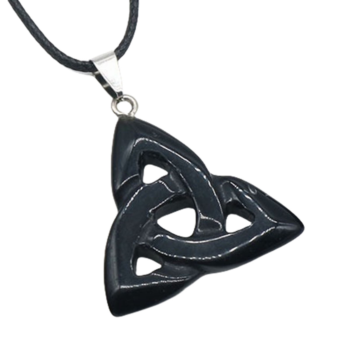 Black Onyx Irish Celtic Knot Pendant Handmade Craved 38MM Hollowed Triangle Gemstone Necklace Jewelry Home Decor