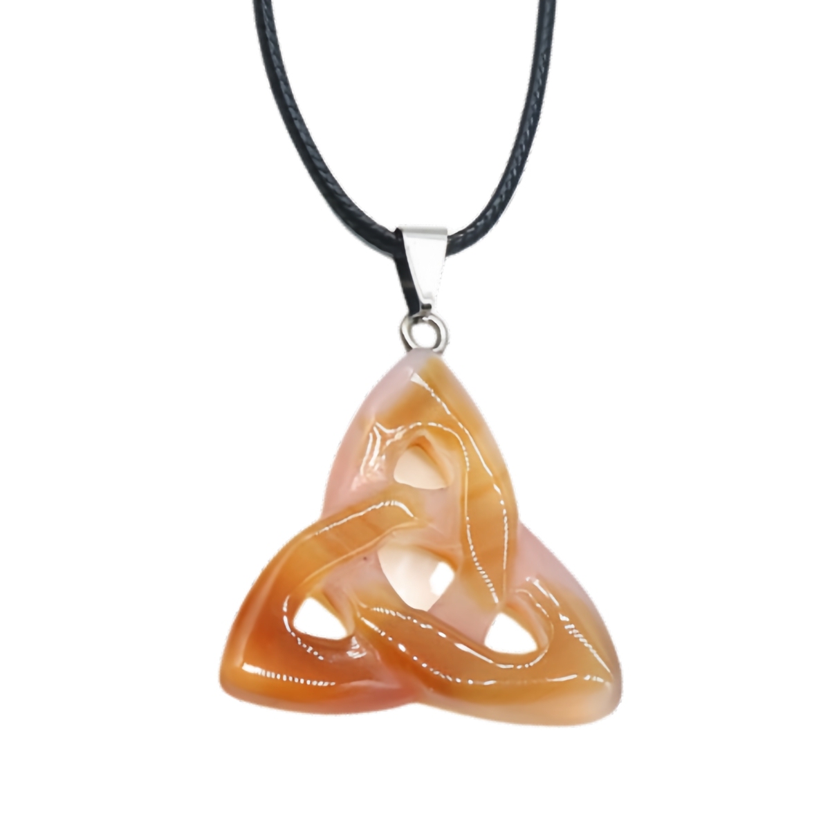 Red Carnelian Irish Celtic Knot Pendant Handmade Craved 38MM Hollowed Triangle Gemstone Necklace Jewelry Home Decor