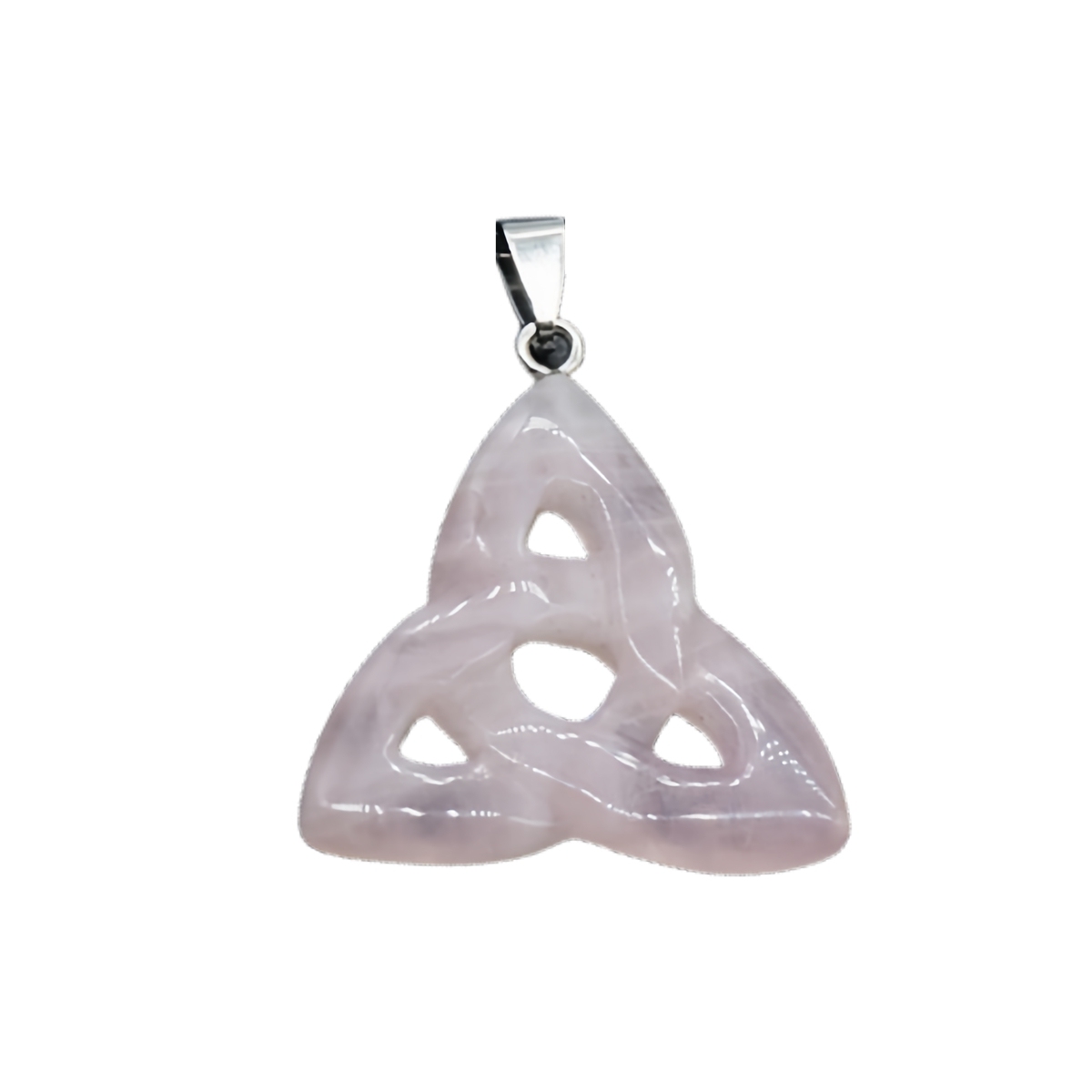 Rose Quartz Irish Celtic Knot Pendant Handmade Craved 38MM Hollowed Triangle Gemstone Necklace Jewelry Home Decor