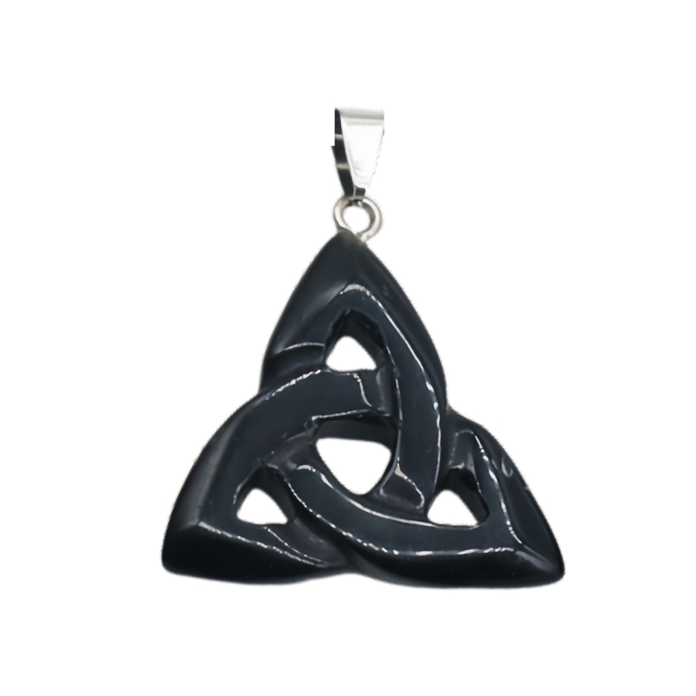 Black Onyx Irish Celtic Knot Pendant Handmade Craved 38MM Hollowed Triangle Gemstone Necklace Jewelry Home Decor