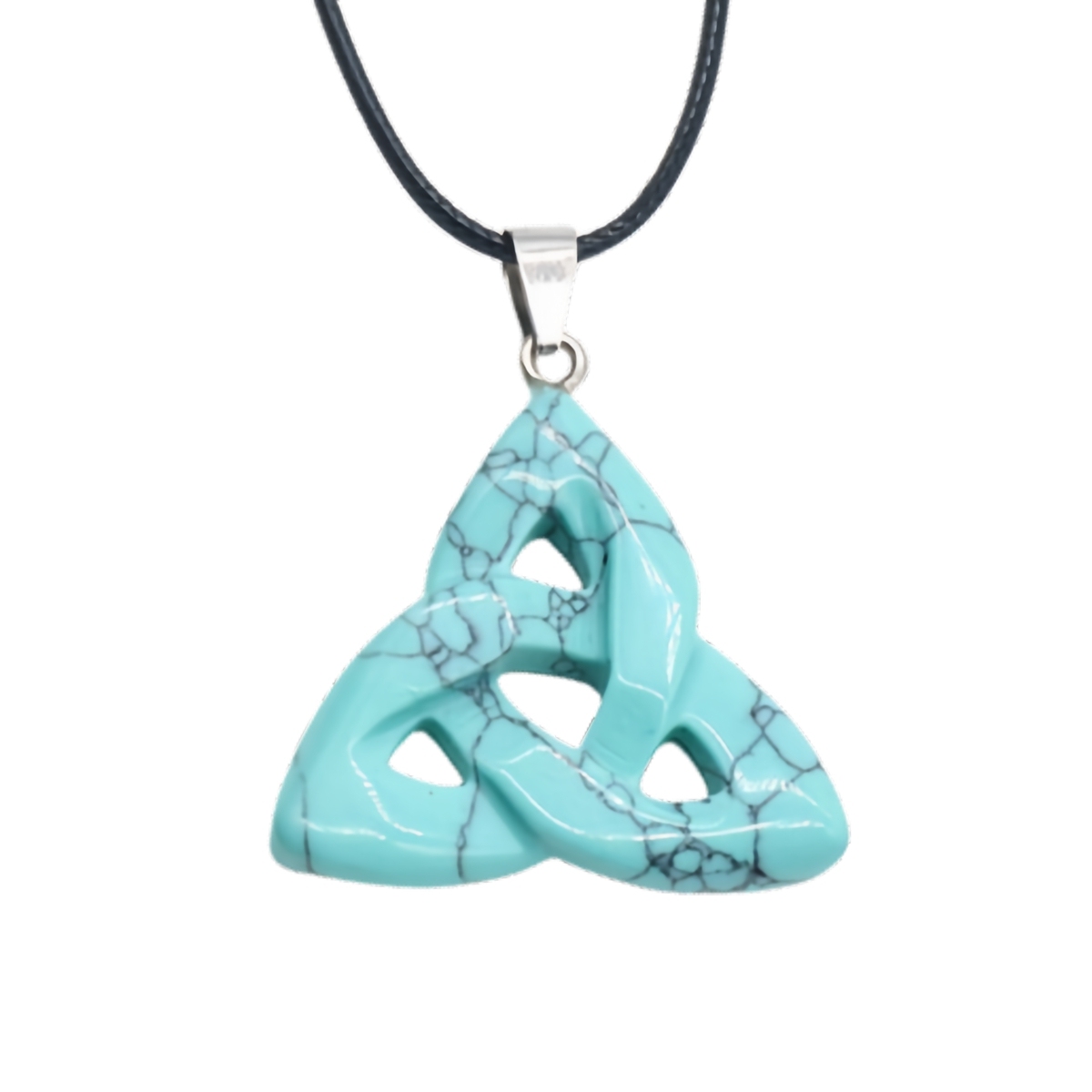 Turquoise Irish Celtic Knot Pendant Handmade Craved 38MM Hollowed Triangle Gemstone Necklace Jewelry Home Decor