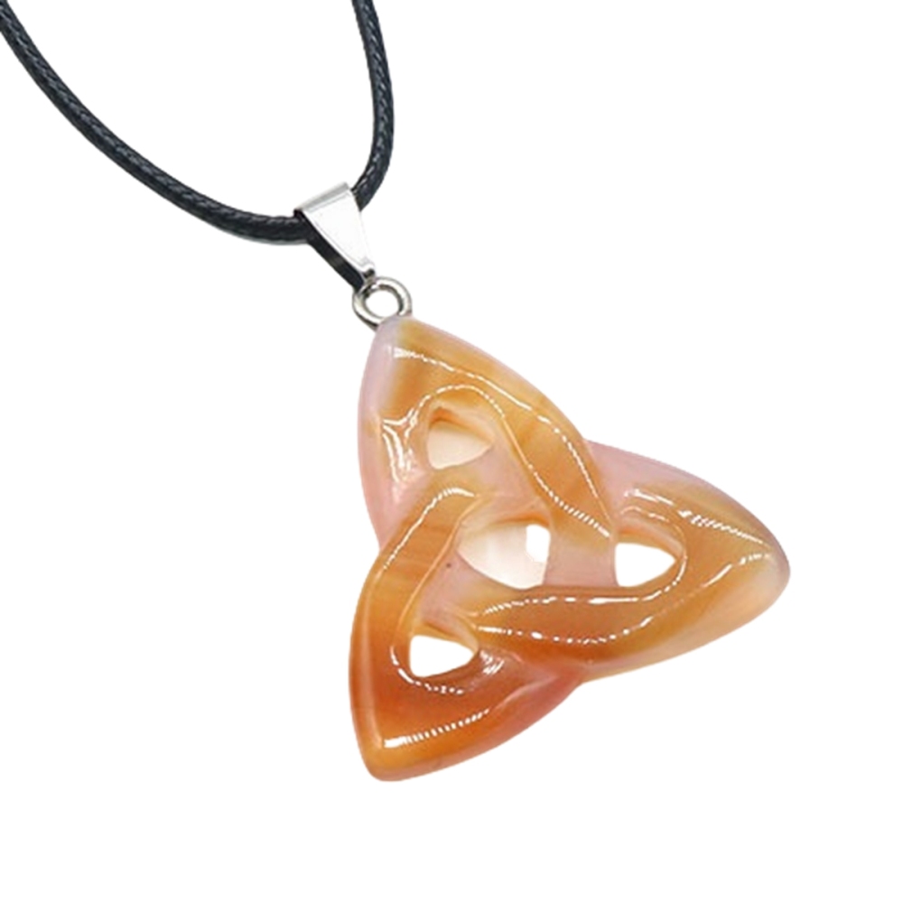 Red Carnelian Irish Celtic Knot Pendant Handmade Craved 38MM Hollowed Triangle Gemstone Necklace Jewelry Home Decor