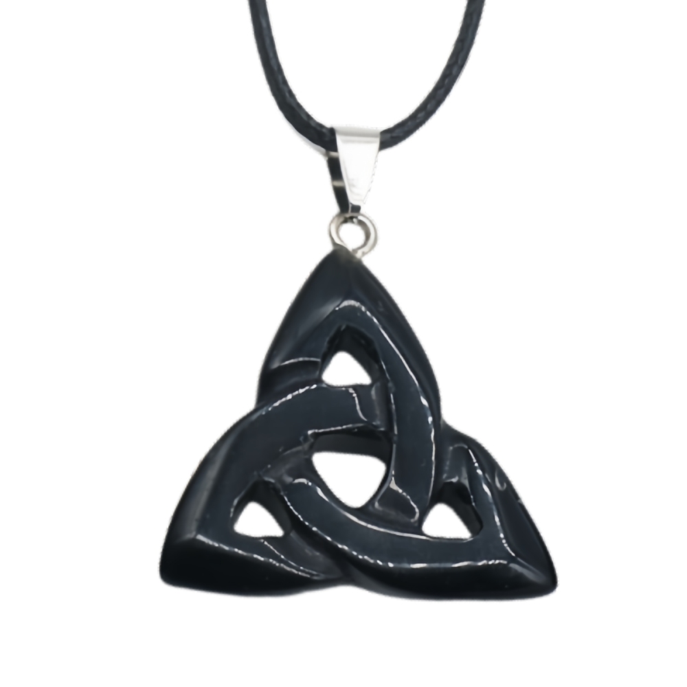 Black Onyx Irish Celtic Knot Pendant Handmade Craved 38MM Hollowed Triangle Gemstone Necklace Jewelry Home Decor