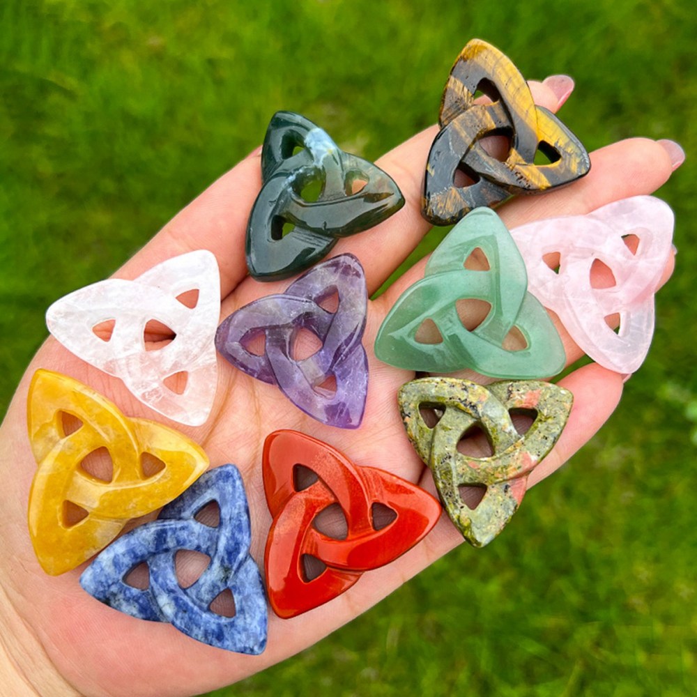Turquoise Irish Celtic Knot Pendant Handmade Craved 38MM Hollowed Triangle Gemstone Necklace Jewelry Home Decor