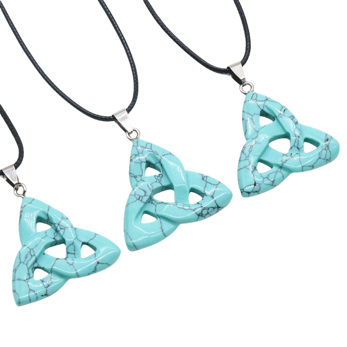 Turquoise Irish Celtic Knot Pendant Handmade Craved 38MM Hollowed Triangle Gemstone Necklace Jewelry Home Decor
