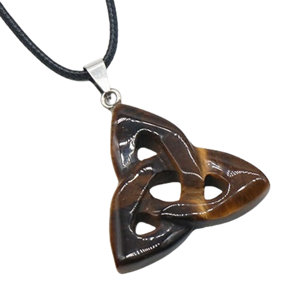 Yellow Tiger Eye Stone Irish Celtic Knot Pendant Handmade Craved 38MM Hollowed Triangle Gemstone Necklace Jewelry Home Decor