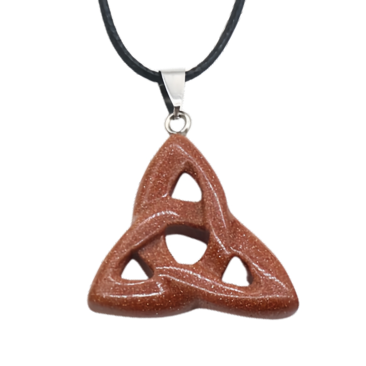 Red Goldstone Irish Celtic Knot Pendant Handmade Craved 38MM Hollowed Triangle Gemstone Necklace Jewelry Home Decor