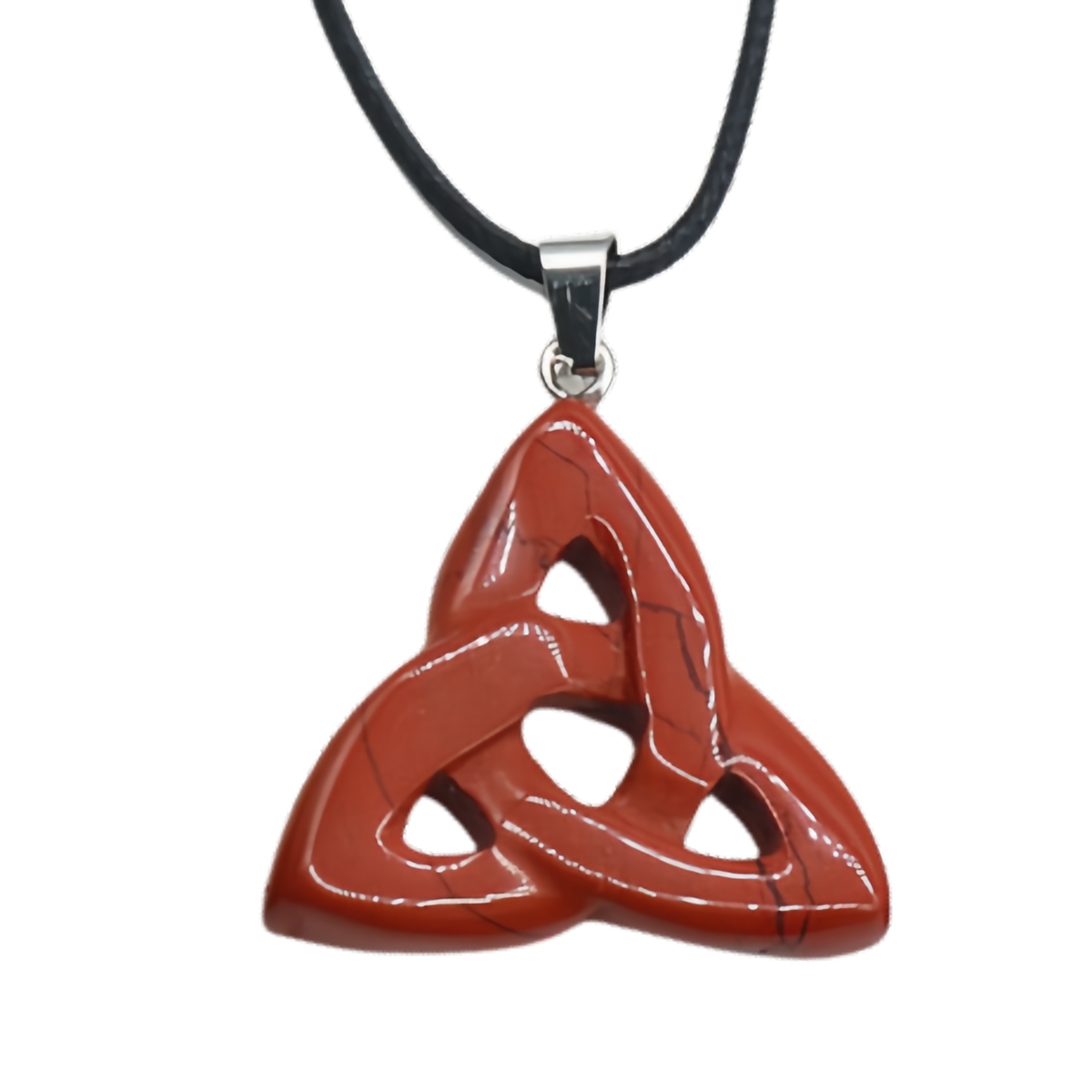 Red Jasper Irish Celtic Knot Pendant Handmade Craved 38MM Hollowed Triangle Gemstone Necklace Jewelry Home Decor