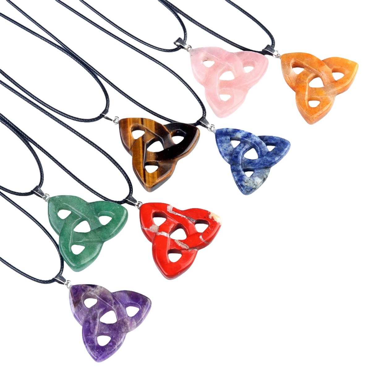 Turquoise Irish Celtic Knot Pendant Handmade Craved 38MM Hollowed Triangle Gemstone Necklace Jewelry Home Decor