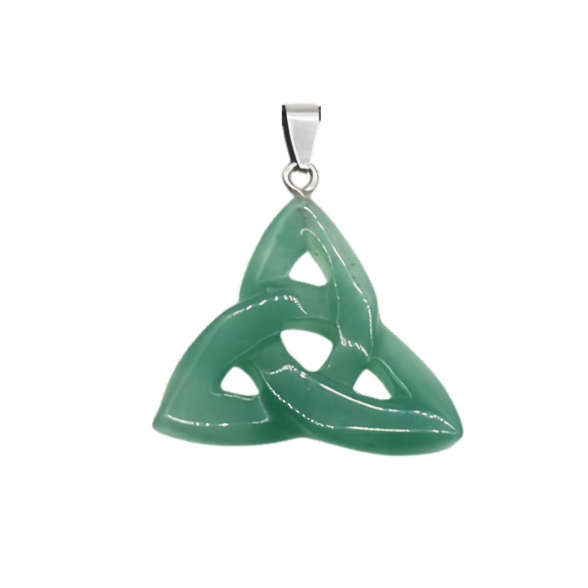 Green Aventurine Irish Celtic Knot Pendant Handmade Craved 38MM Hollowed Triangle Gemstone Necklace Jewelry Home Decor