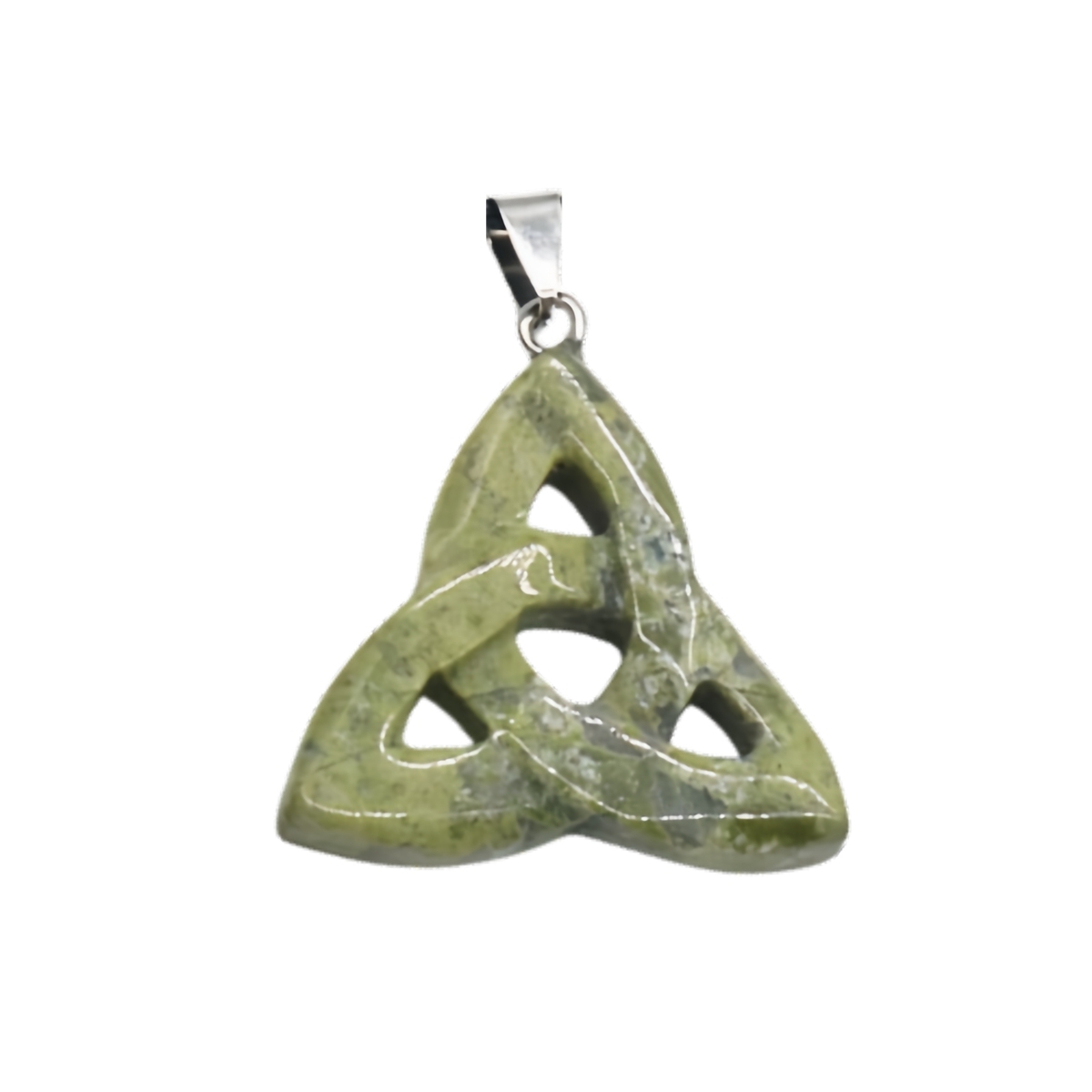 Unakite Jasper Irish Celtic Knot Pendant Handmade Craved 38MM Hollowed Triangle Gemstone Necklace Jewelry Home Decor