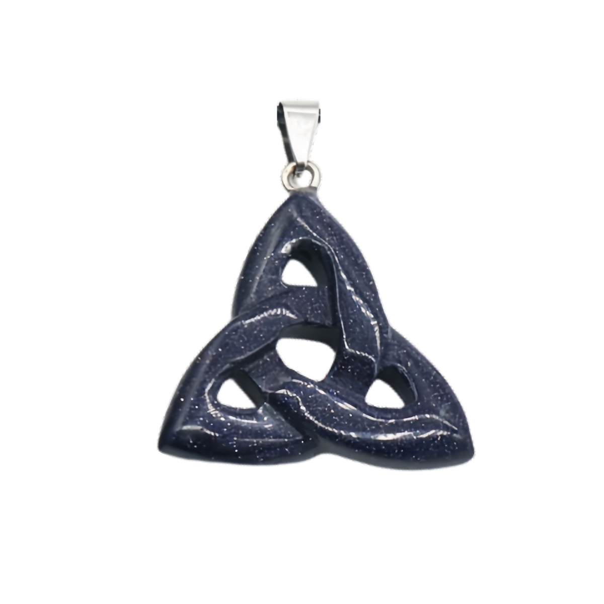 Blue Sandstone Irish Celtic Knot Pendant Handmade Craved 38MM Hollowed Triangle Gemstone Necklace Jewelry Home Decor
